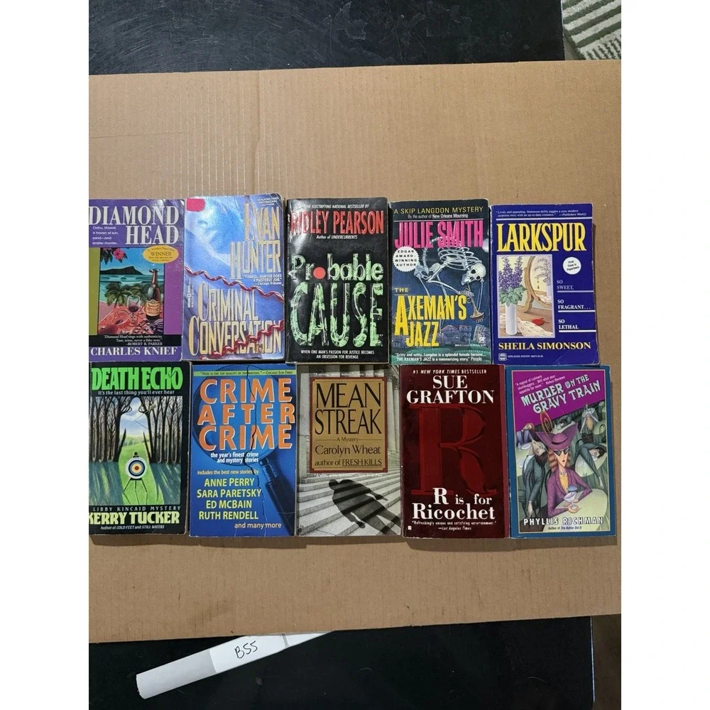 Lot of 10 random‎ murder mystery novel paperback books, various authors B55
